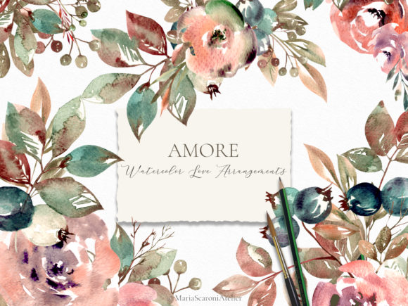 Amore Watercolor Floral Arrangements & Illustrations