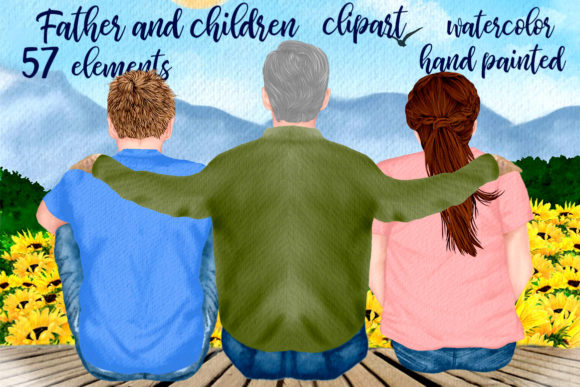 Father and Children Clipart for Embroidery