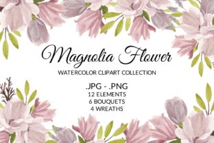 Magnolia Flower Watercolor Clipart Set & Illustrations