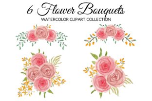 Pink Rose Floral Watercolor Clipart Set & Illustrations