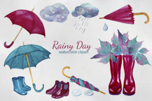 Rainy Day Watercolor Clipart & Illustrations