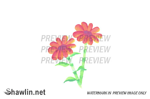 Red Watercolor Flowers Stalk Illustrations