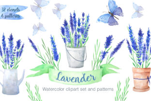 Watercolor Blue Lavender Flowers Illustrations