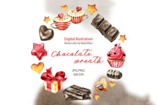 Watercolor Chocolate Wreath Illustrations