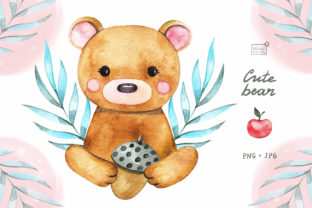 Watercolor Cute Bear Cliparts & Illustrations