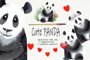 Watercolor Cute Panda Clip Art & Illustrations