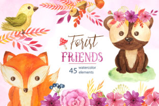 Watercolor Forest Animals Set & Illustrations