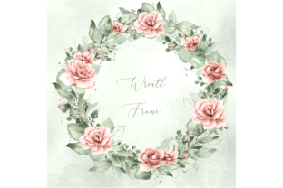 Watercolor Pink Rose Greenery Wreath Illustrations