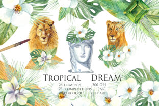 Watercolor Tropical Dream Clip Art & Illustrations