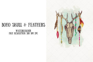 Watercolour Animal Skull Feathers Boho Illustrations