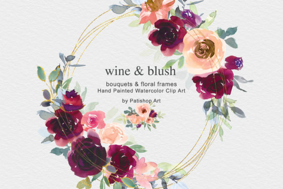Wine Blush Watercolor Clip Art Set & Illustrations